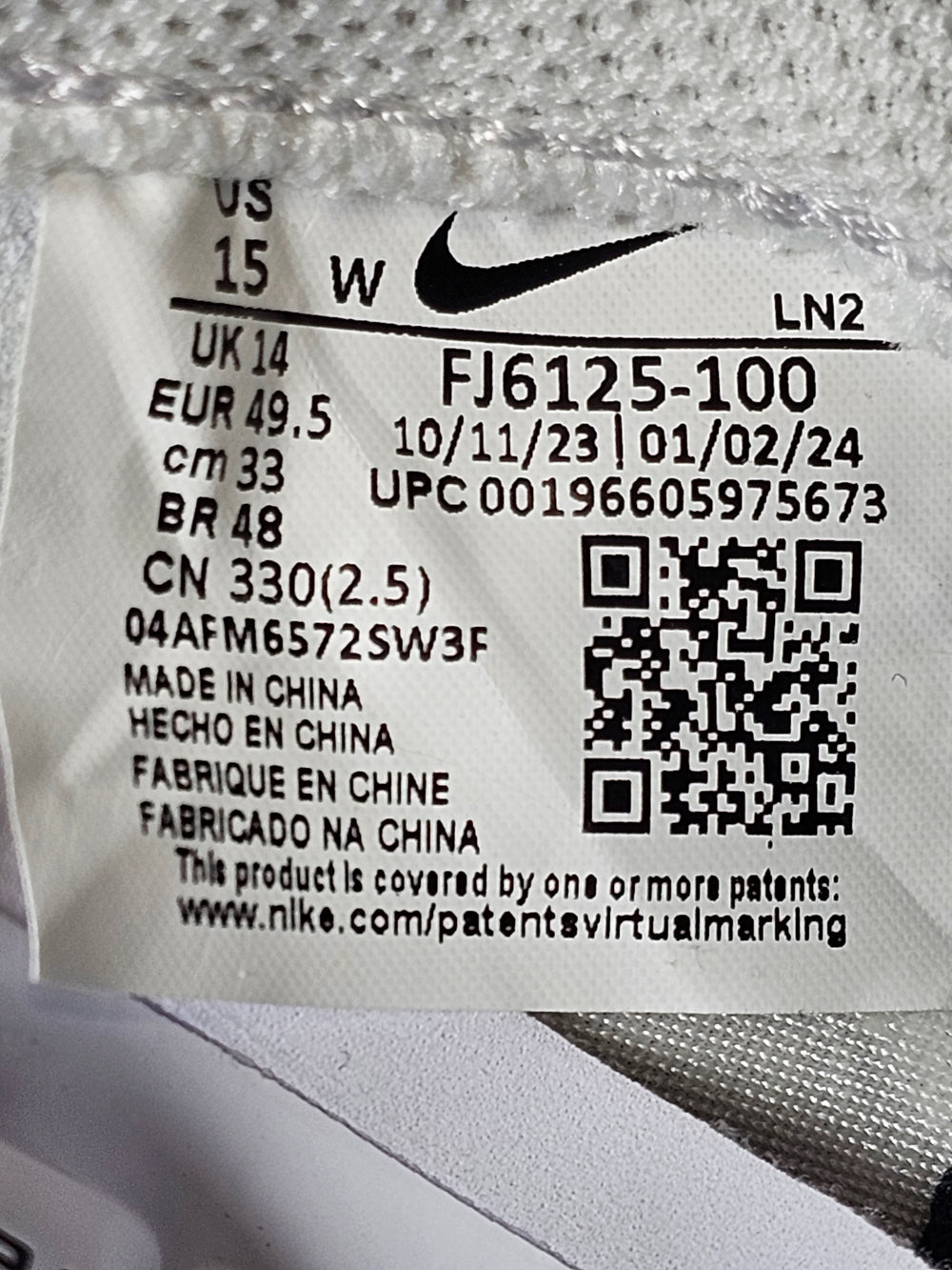 Nike Vapor Edge Elite 360 2 Football Cleats White Black FJ6125-100 US 15 Wide