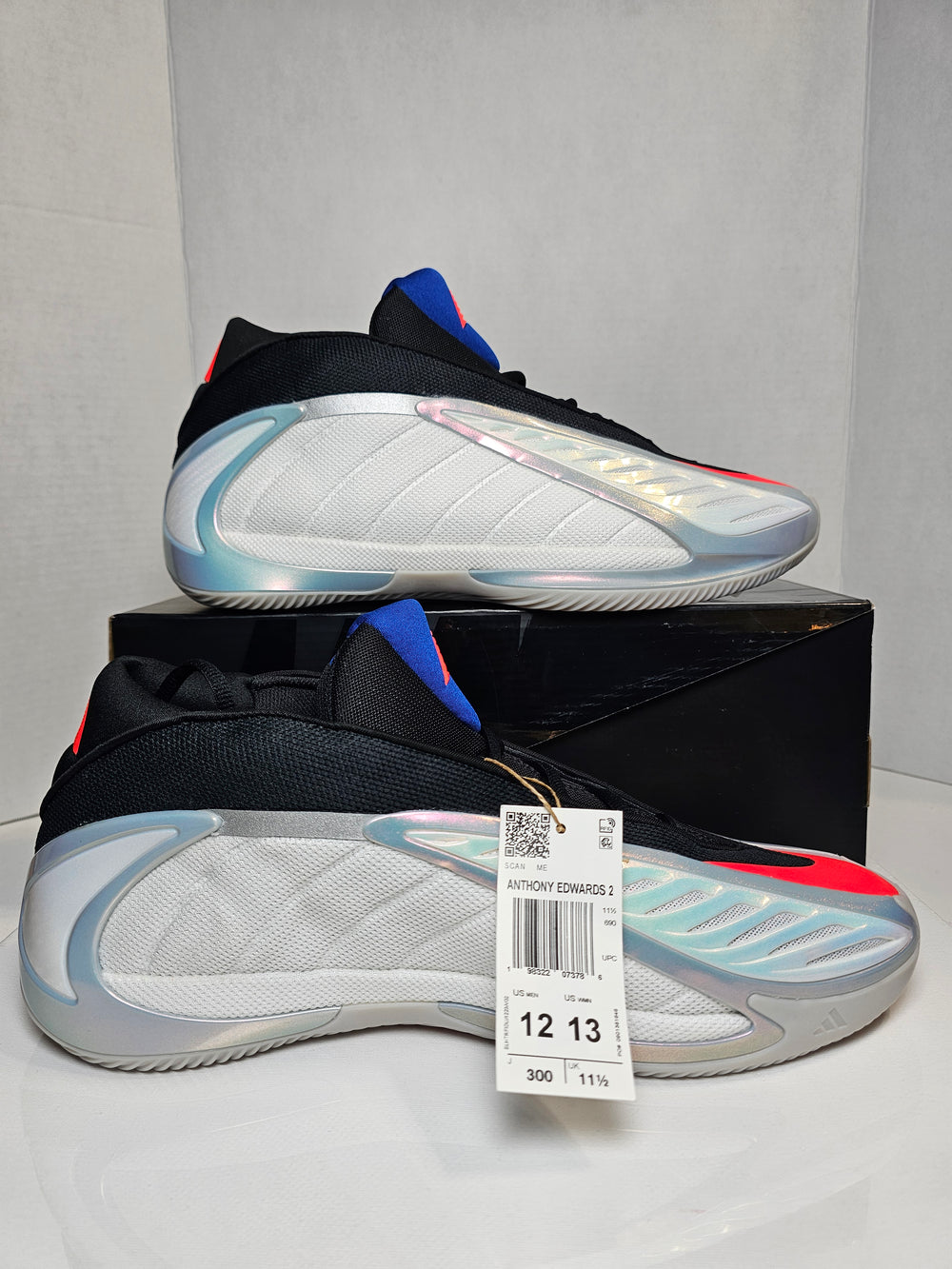 adidas AE 2 Anthony Edwards KJ4228 White Silver Black Men's Size 12 New