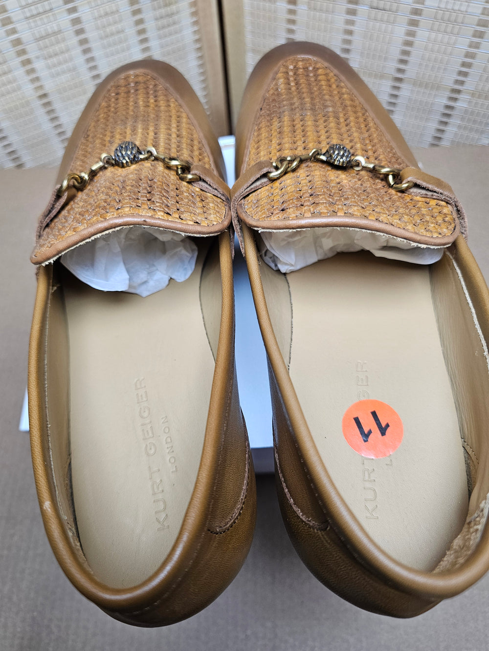 Kurt Geiger London Ali Woven Bit Loafers Men's Brown Leather US 11 EU 45 Portuga