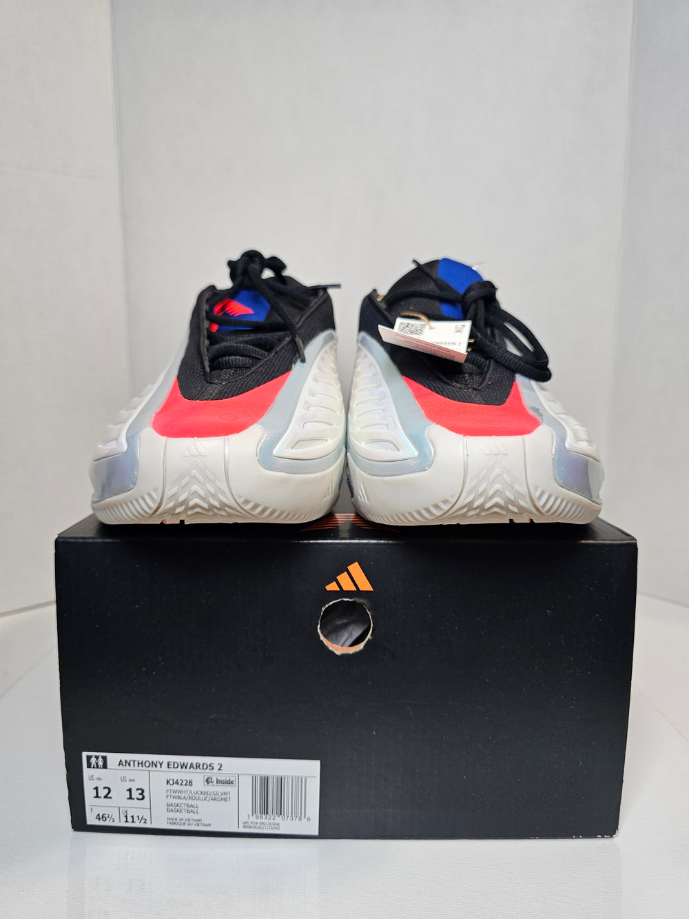 adidas AE 2 Anthony Edwards KJ4228 White Silver Black Men's Size 12 New